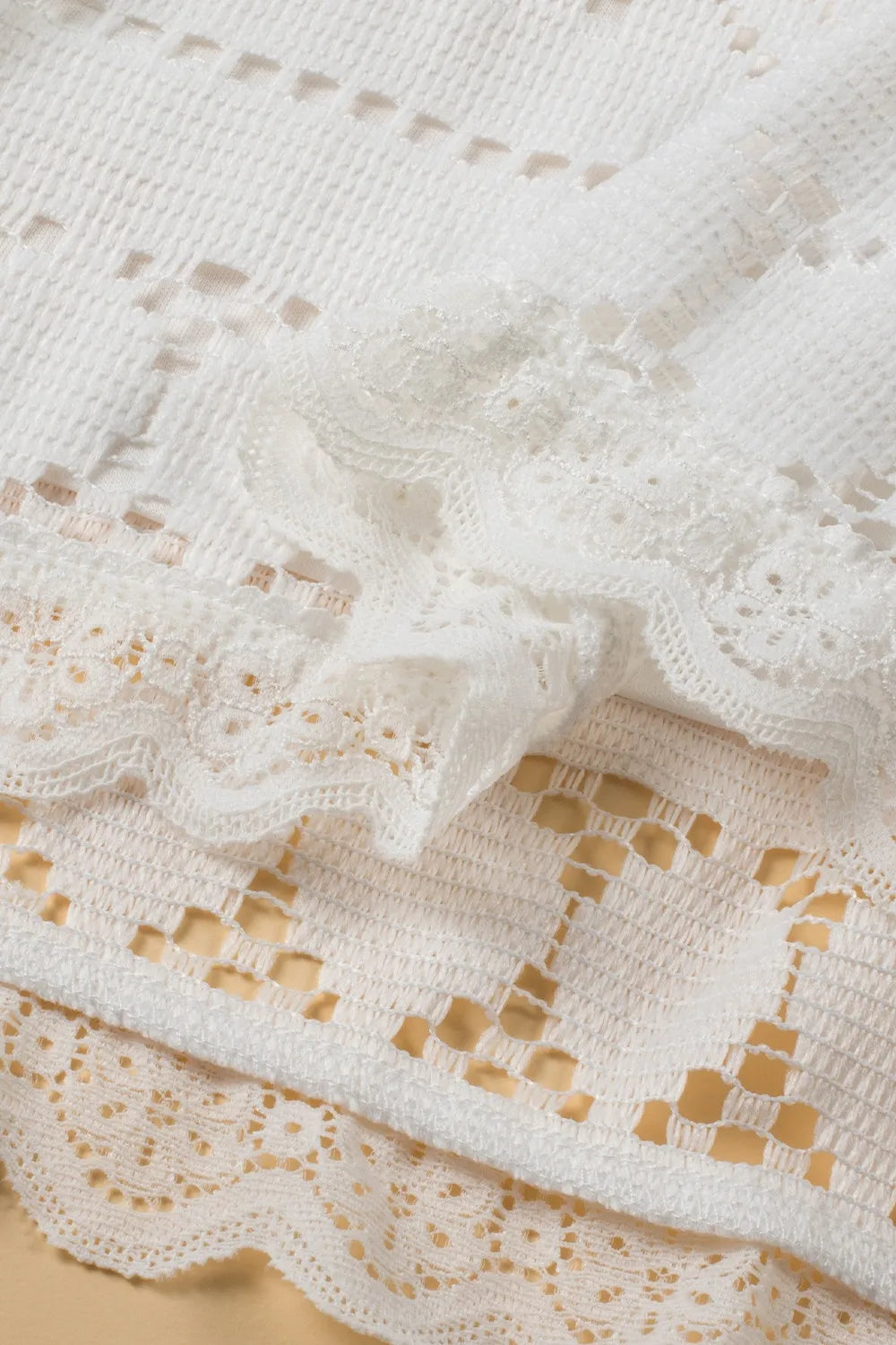 Lace Crochet Hollowed Scallop Hem V Neck Blouse - Velora Luxury Fashion