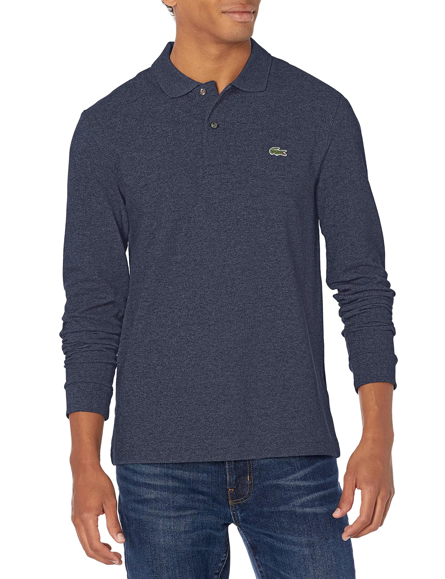 Lacoste Mens Long Sleeve Classic Chine Pique Polo Shirt Heather Nebula X-Small US - Velora Luxury Fashion