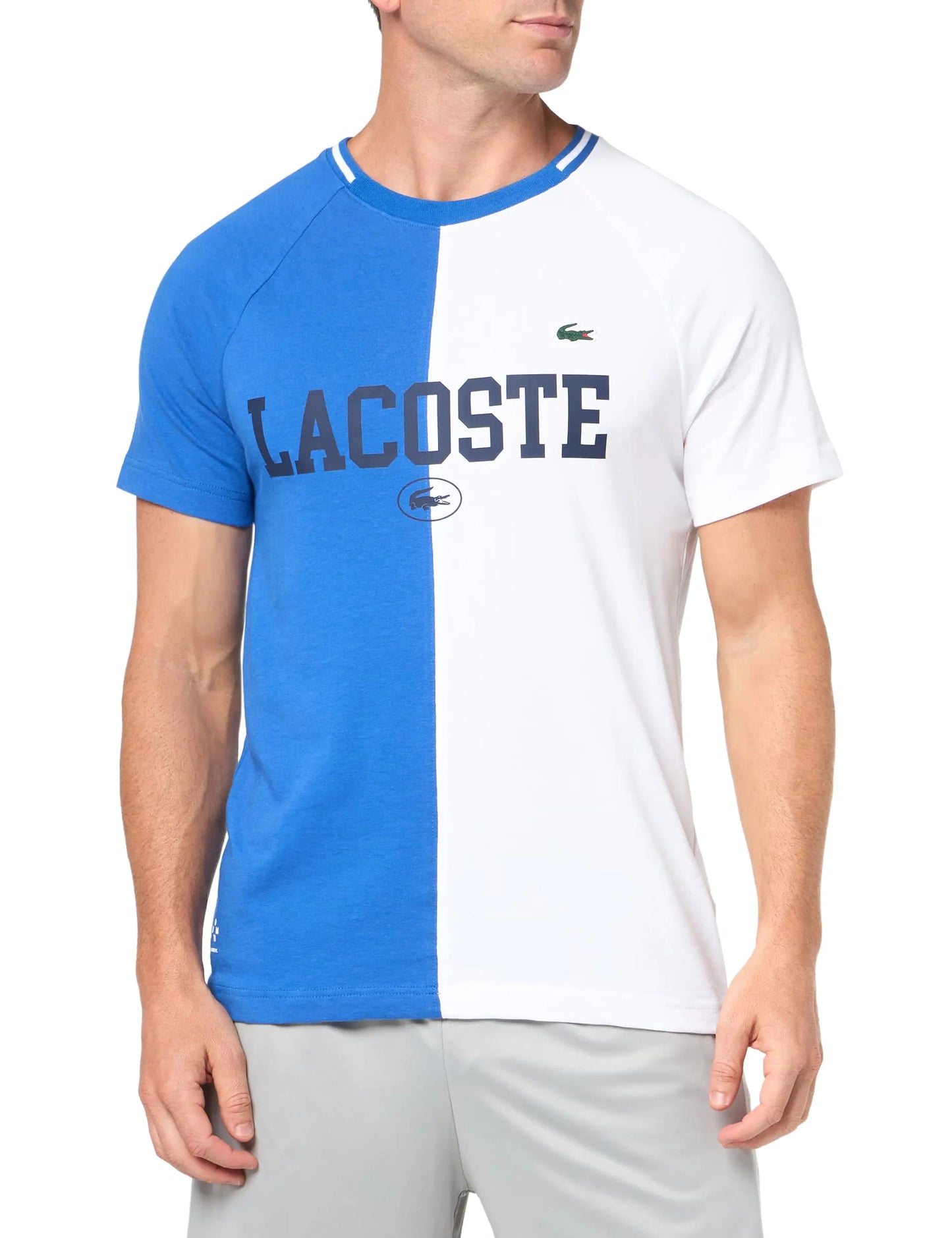 Lacoste Mens Short Sleeve Regular Fit Colorblocked Tennis Tee Shirt Ladigue/White XL - Velora Luxury Fashion