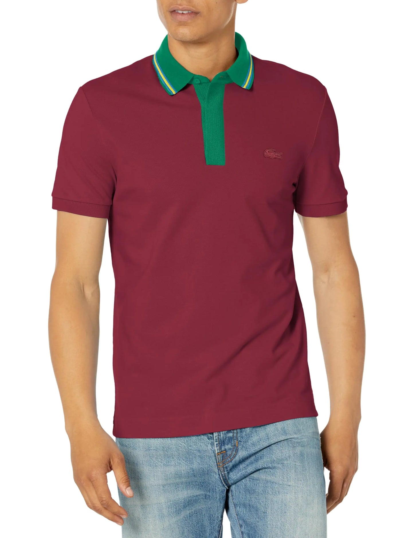 Lacoste Mens Short Sleeve Regular Fit Striped Neck Polo Shirt ZIN 3X-Large - Velora Luxury Fashion