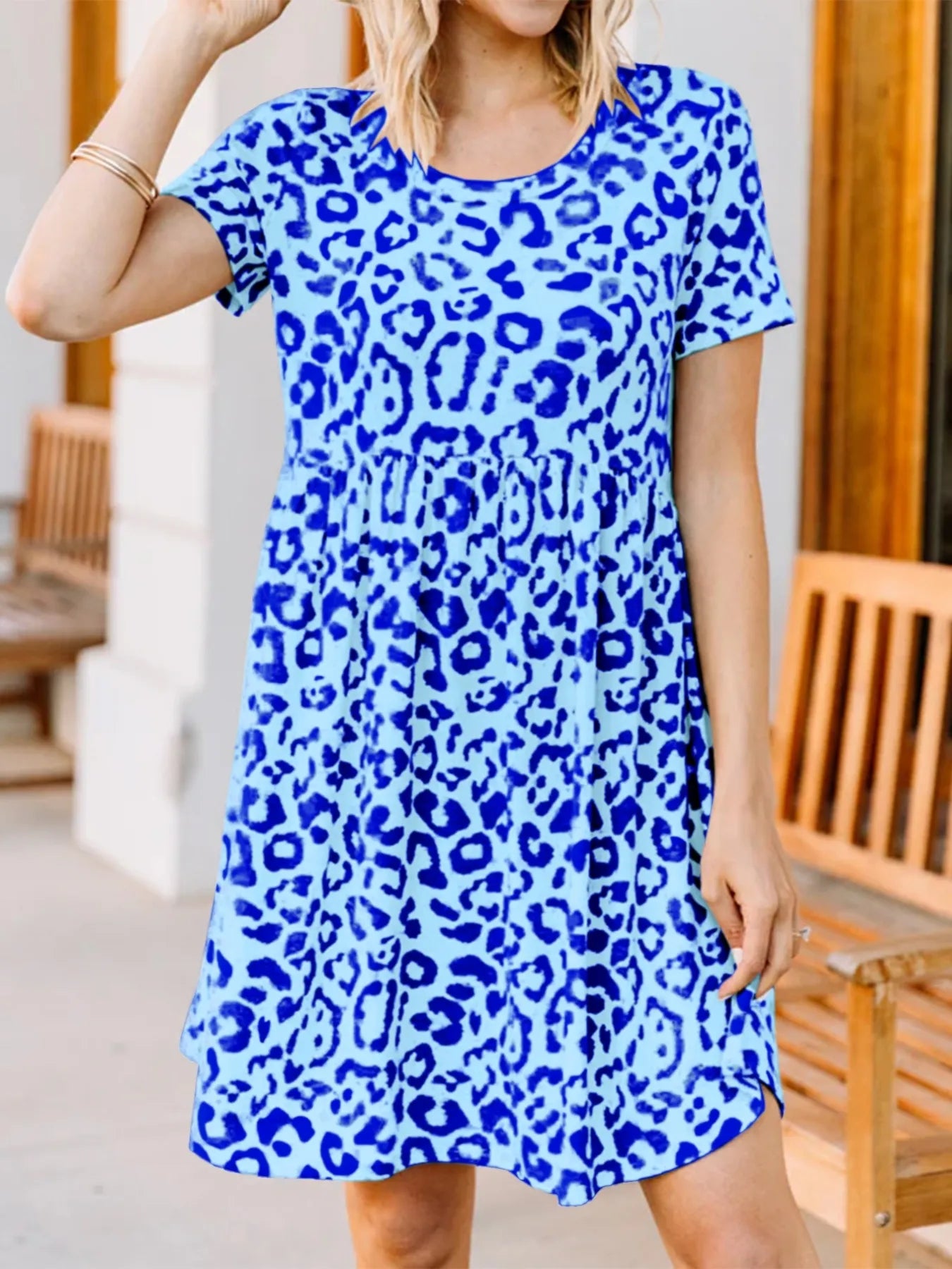 Leopard Print Short Sleeve Casual Dress - Velora Luxury Fashion
