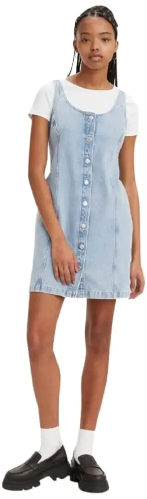 Levis Womens Tuli Denim Mini Dress (New) Indigo Stonewash X-Large - Velora Luxury Fashion