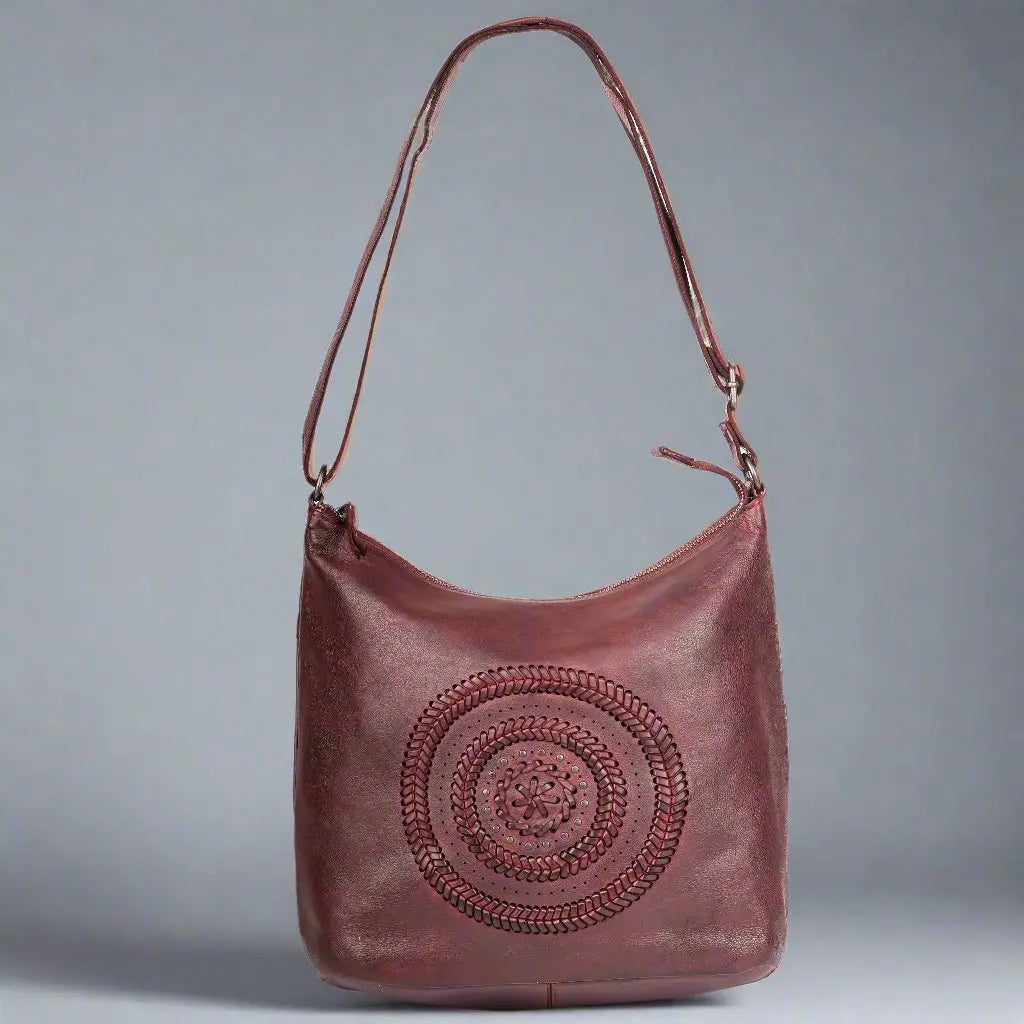 MET Floral Stitch Leather Tote with Adjustable Strap Boutique of Leathers/Open Road
