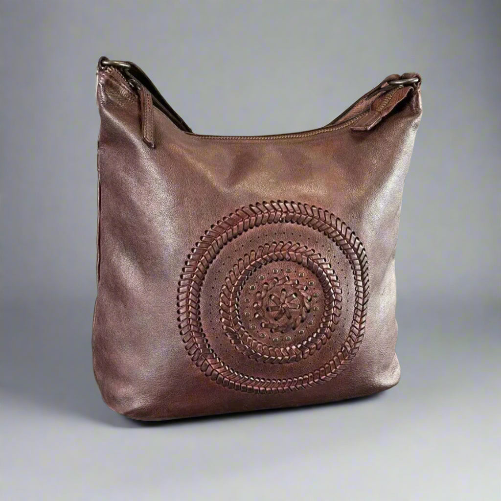 MET Floral Stitch Leather Tote with Adjustable Strap Boutique of Leathers/Open Road