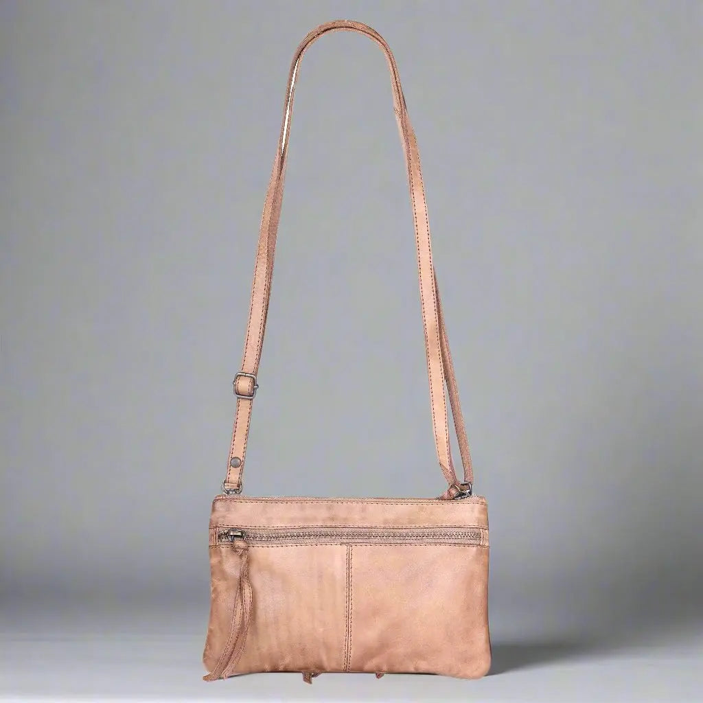 MET Leather Crossbody Bag with Dual Front Zipper Pockets Boutique of Leathers/Open Road