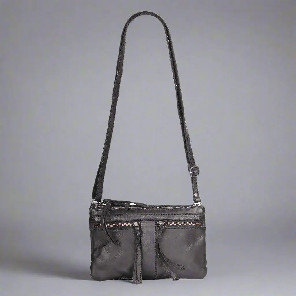 MET Leather Crossbody Bag with Dual Front Zipper Pockets Boutique of Leathers/Open Road