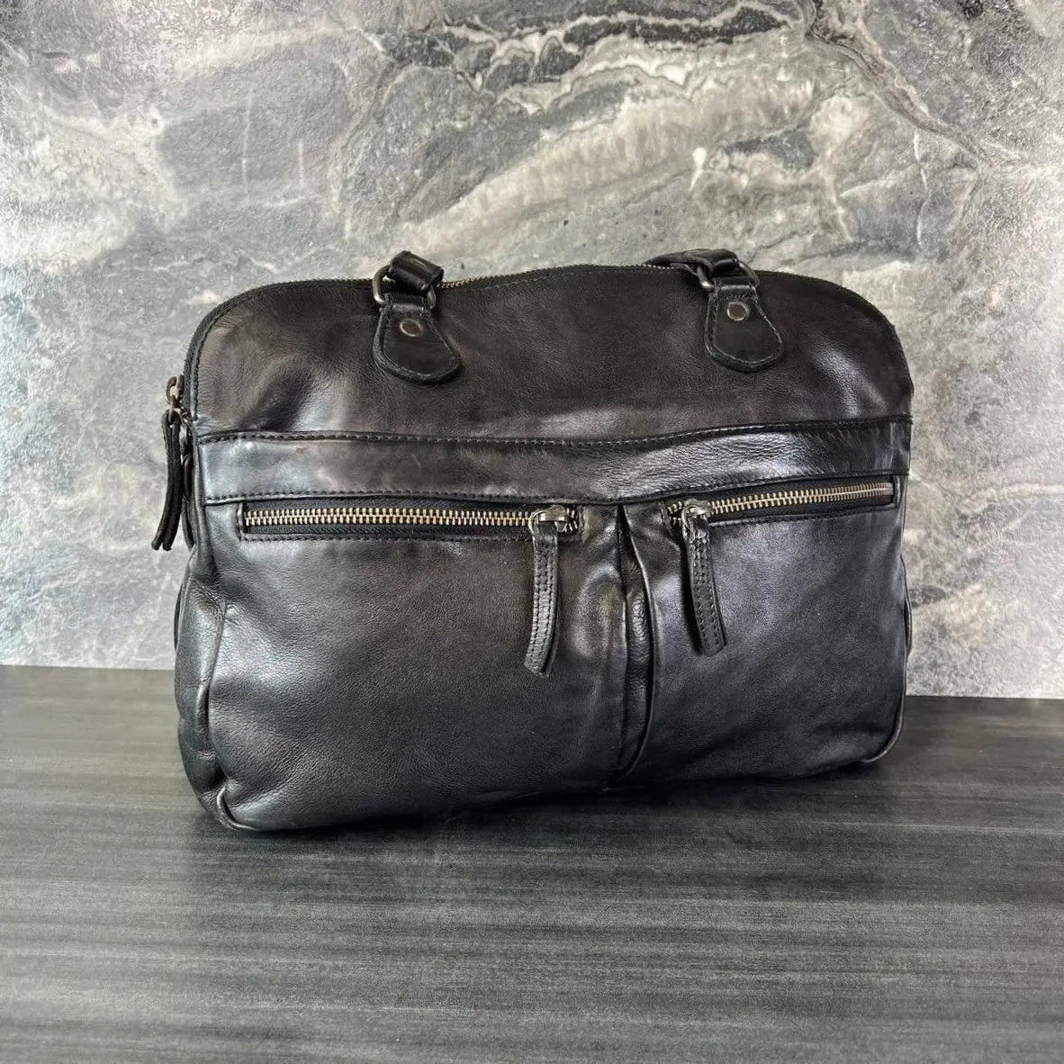 MET Leather Handbag with Dual Handles and Front Zipper Pockets Boutique of Leathers/Open Road