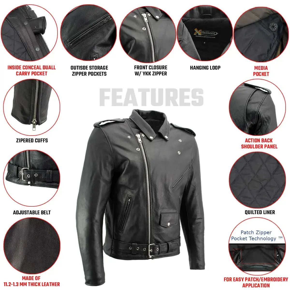 X Element Men's Leather Motorcycle Jacket Boutique of Leathers/Open Road