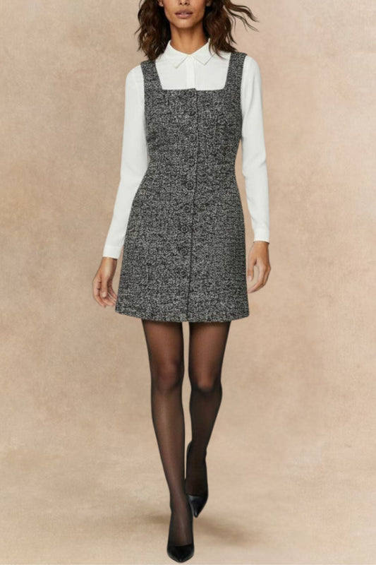 Madelaine Grey Tweed Apron Dress - Velora Luxury Fashion