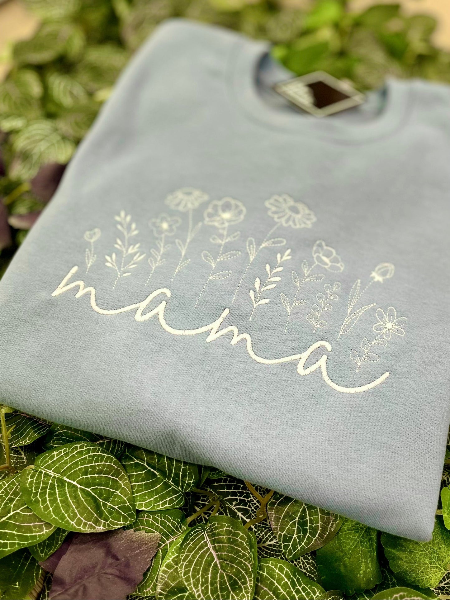 Mama Floral Blue Crewneck - Velora Luxury Fashion