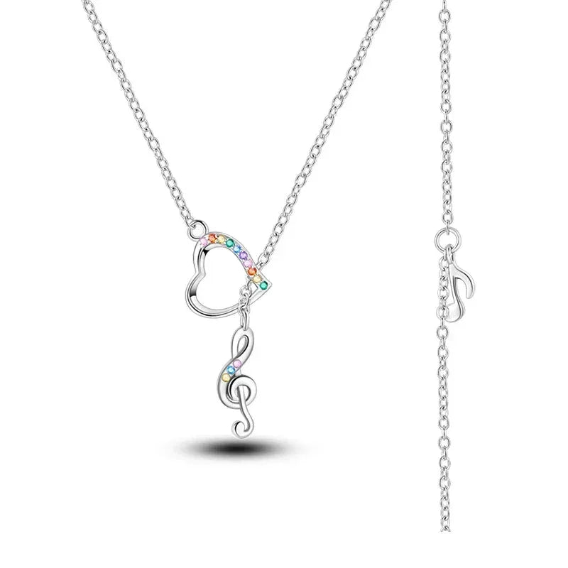 Melody of Love Sterling Silver Music Note Heart Pendant Necklace - Velora Luxury Fashion