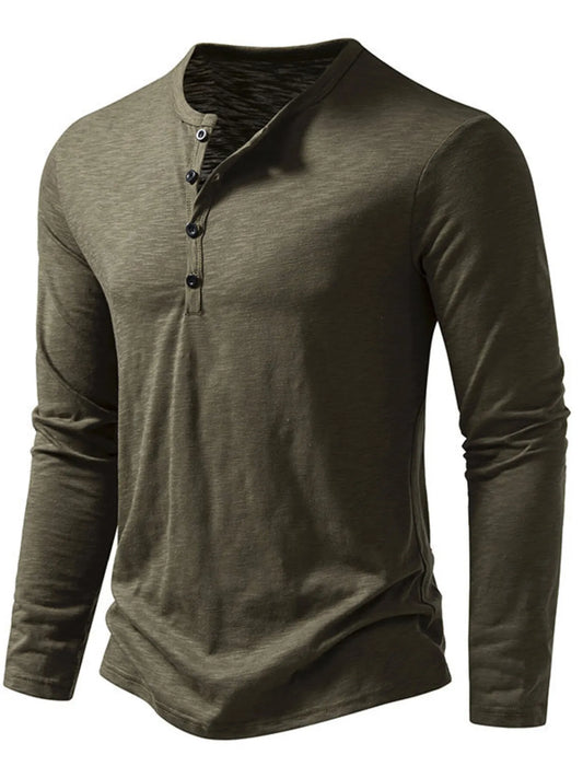 Men's Button Detail Long Sleeve T-Shirt - Velora Luxury Fashion
