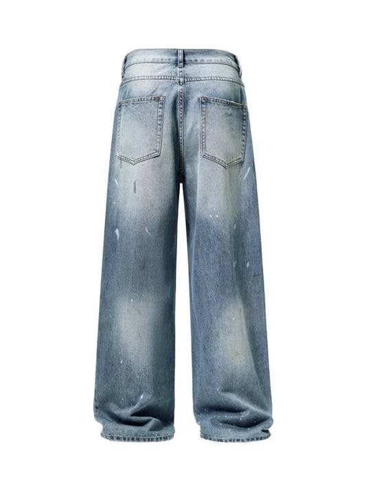Men's Distressed Button Fly Wide Leg Jeans - Velora
