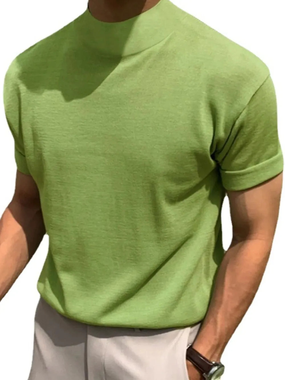 Men's Full Size Mock Neck Short Sleeve T-Shirt Plus Size - Velora Luxury Fashion