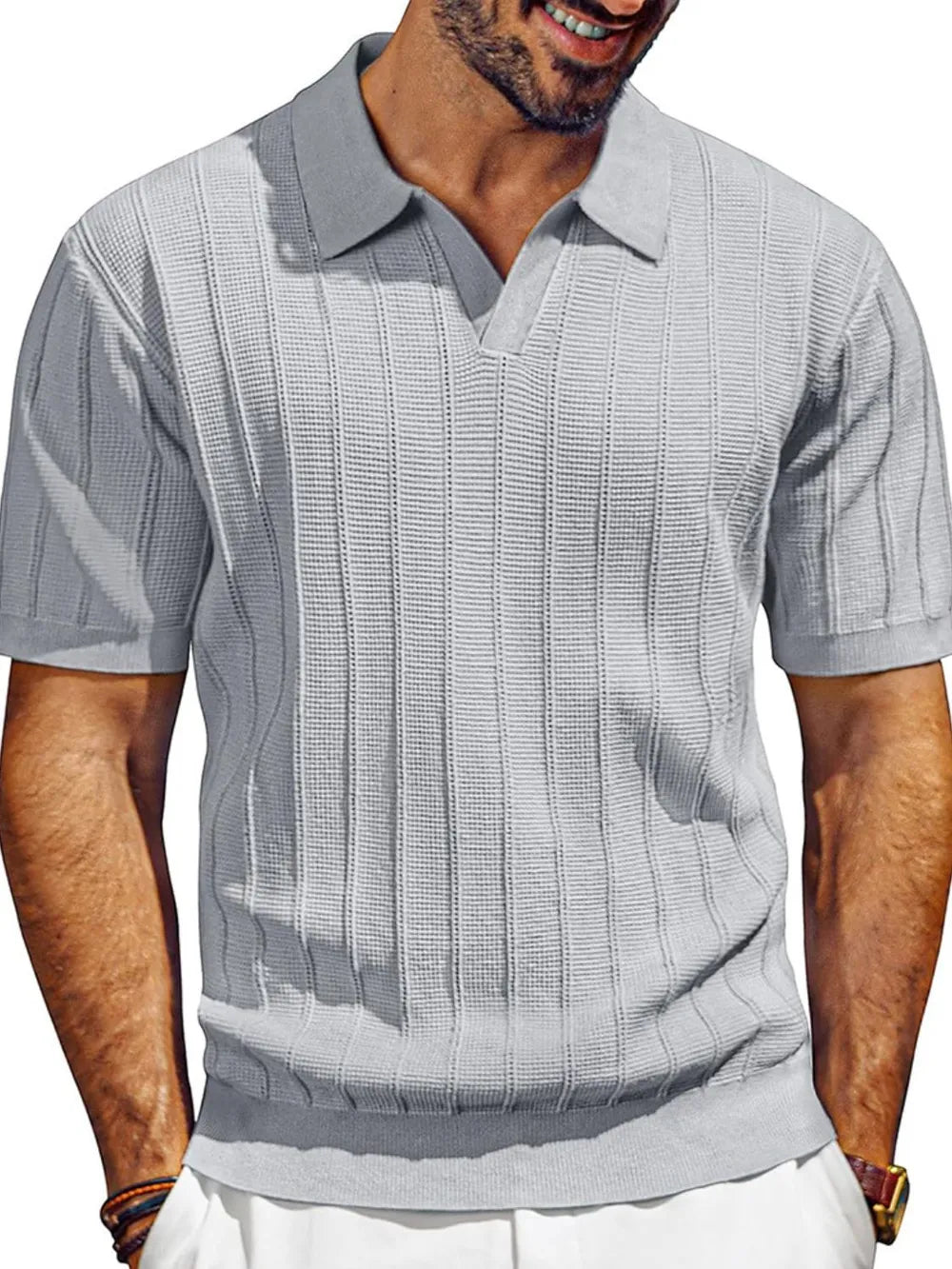 Men's Full Size Textured Collared Neck Short Sleeve Polo Plus Size - Velora Luxury Fashion