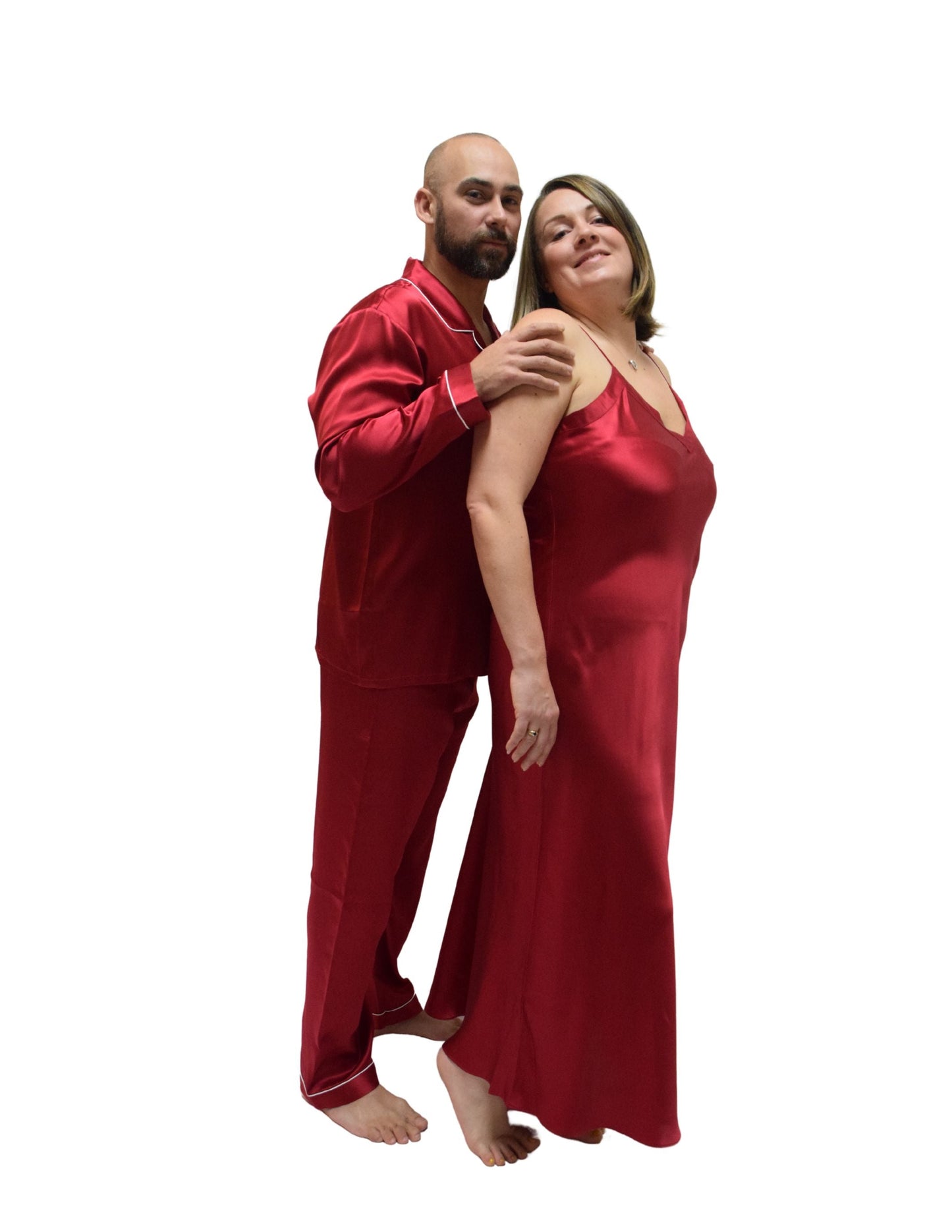 Men's Mulberry Silk Pajama Set Red - Velora Luxury Fashion