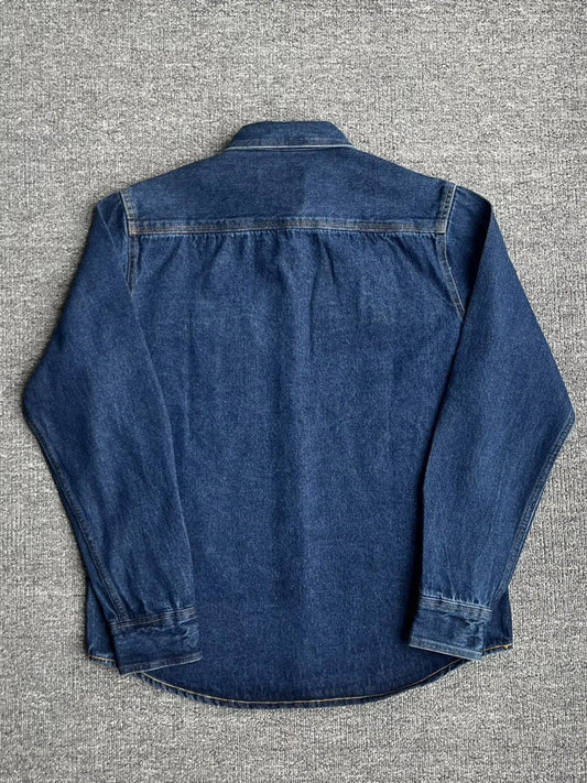 Men's Plus Size Button Up Washed Denim Shirt - Velora Luxury Fashion