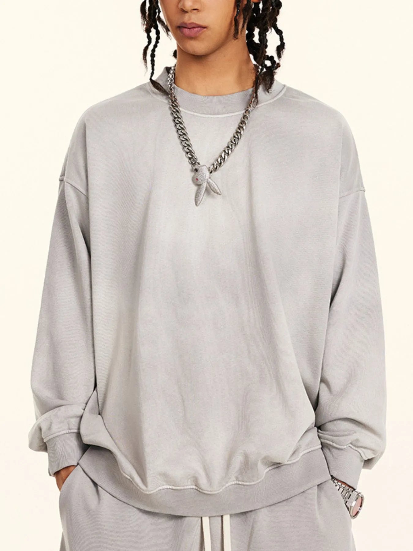 Men's Round Neck Drop Shoulder Sweatshirt - Velora Luxury Fashion