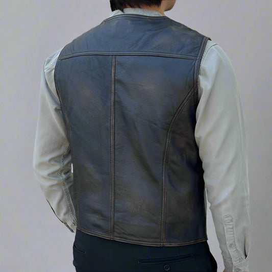 Men's Sheep Leather Ruboff Vest. Classic Button Closure & Front Pockets - Velora Luxury Fashion