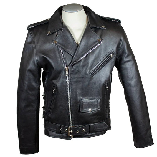 Men's Tall Classic Side Lace Leather Motorcycle Jacket - Velora Luxury Fashion