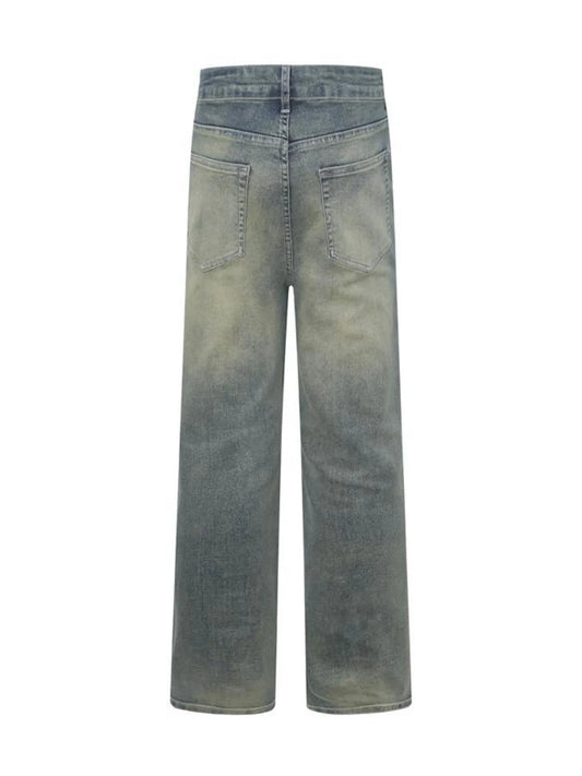 Men's Vintage Wash Wide Leg High-Rise Jeans - Velora Luxury Fashion