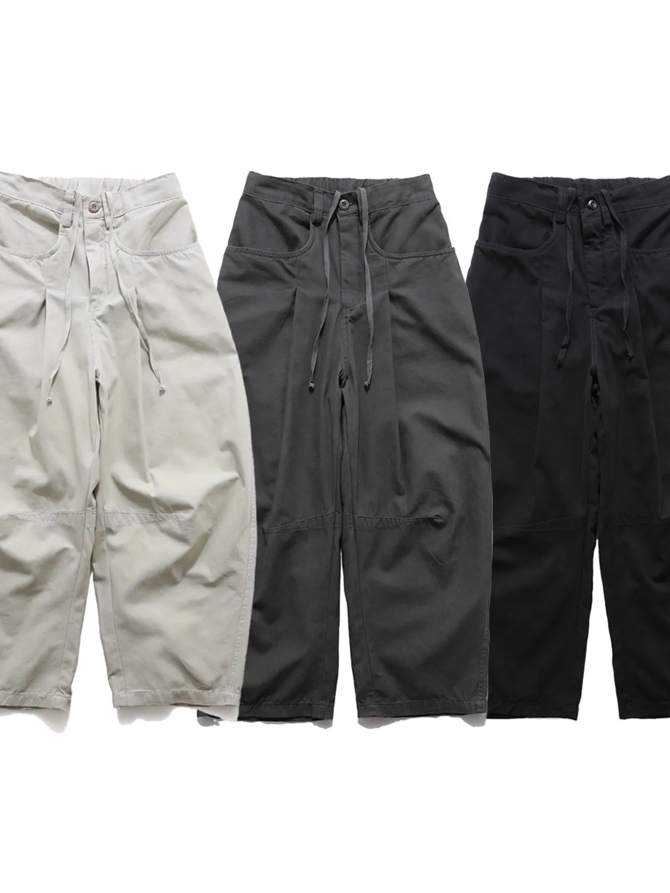 Men's Wide Leg Drawstring Cargo Curved Pants - Velora Luxury Fashion