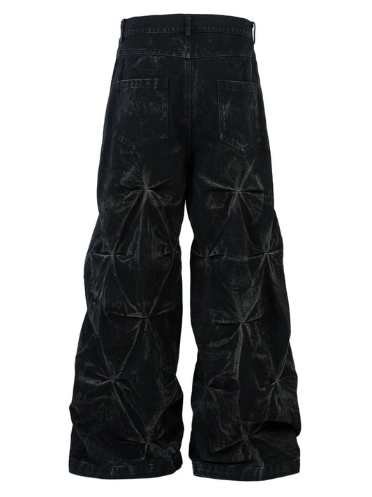 Men's Wide Leg Jeans with Ruched Detail - Velora Luxury Fashion