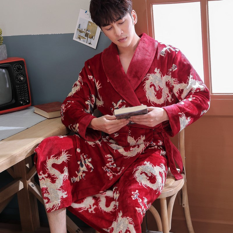Men's Nightgown – Thick Rabbit Hair Fabric for Winter Comfort - Velora