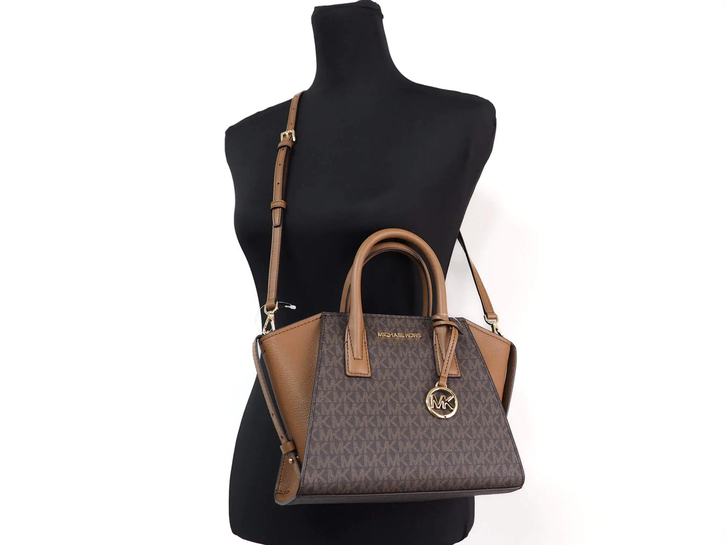 Michael Kors Avril Brown Signature PVC Leather Small Top Zip Satchel Convertible Handbag - Velora Luxury Fashion