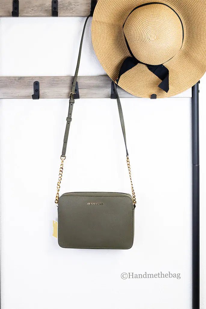 Michael Kors Jet Set Olive Leather Crossbody Bag - Velora Luxury Fashion