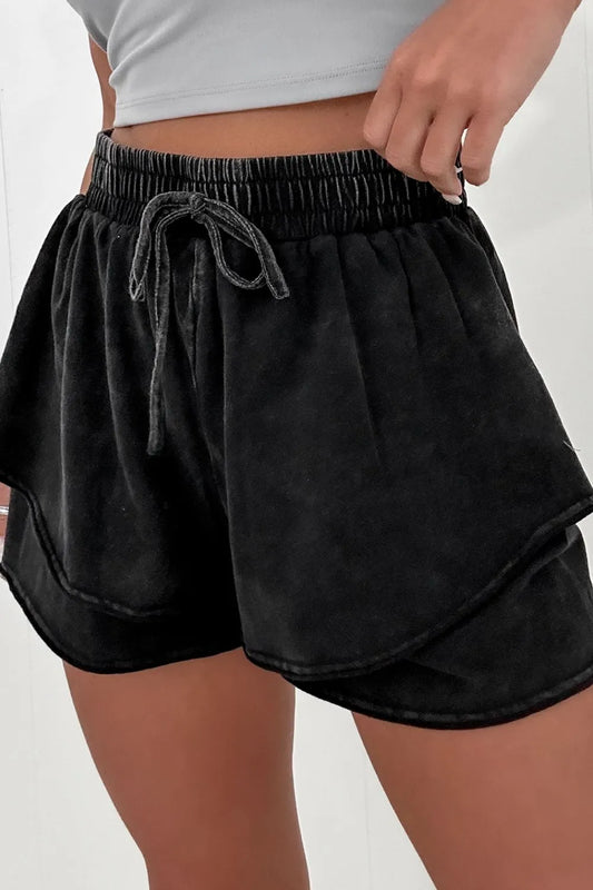 Mineral Wash French Terry High Waist Casual Shorts - Velora Luxury Fashion