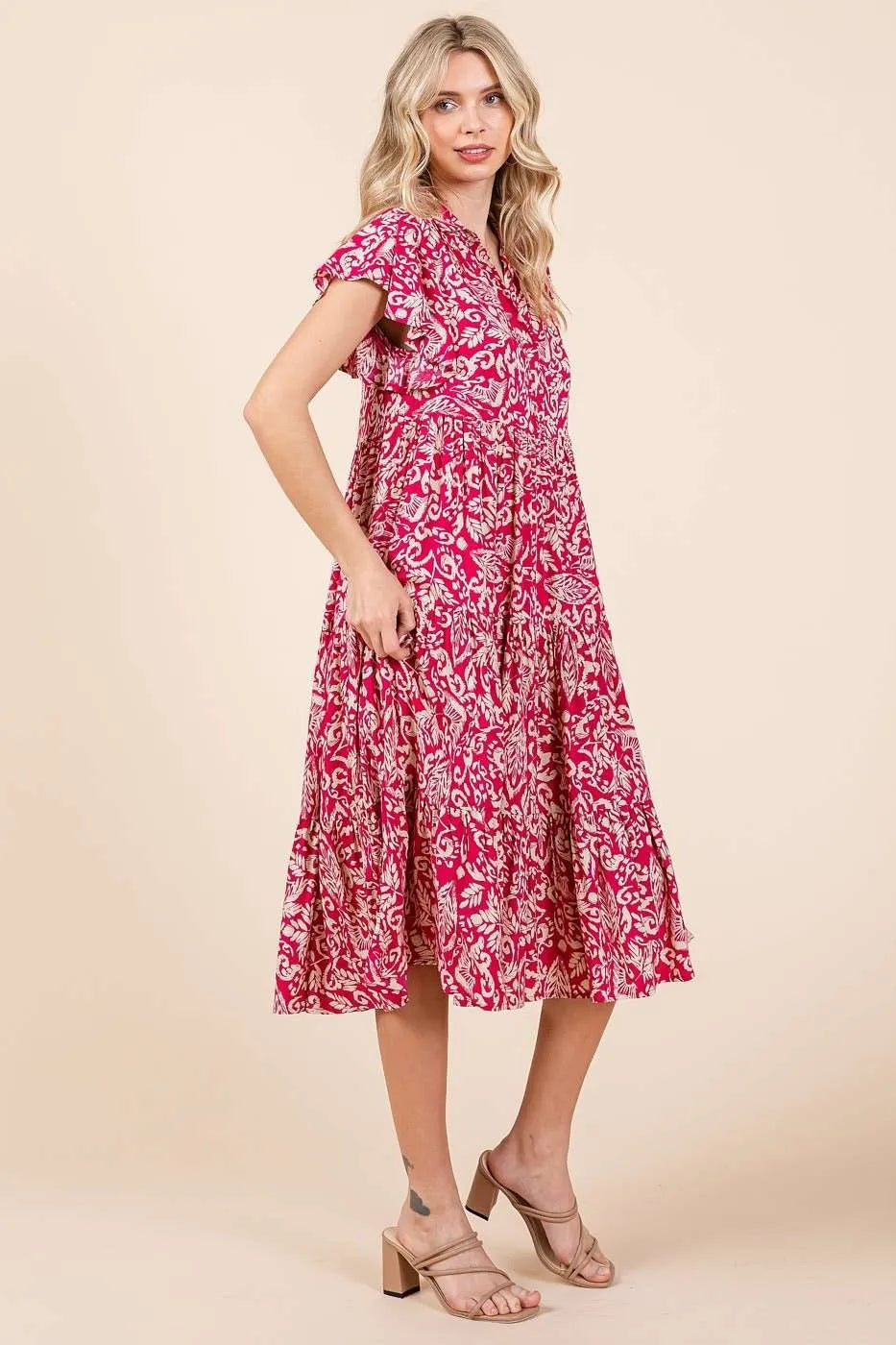 Mittoshop Abstract Print Ruffle Tier Midi Dress - Velora Luxury Fashion
