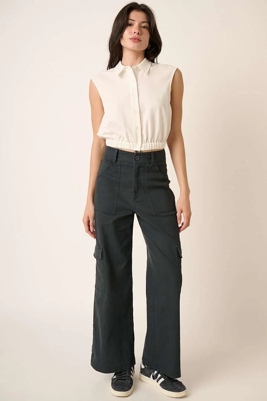 Mittoshop Wide Leg High Waist Pants with Cargo Pockets - Velora Luxury Fashion