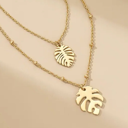 Monstera Leaf Layered Necklace - Velora