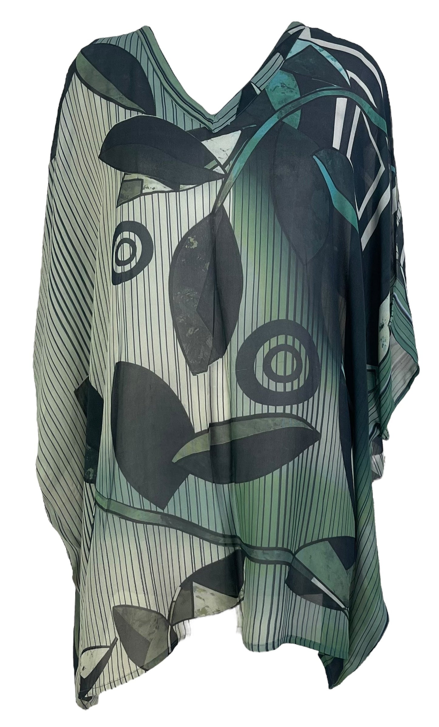 PRG7132 Sheer Avatar Pure Silk Short Kaftan Tunic without Slits - Velora