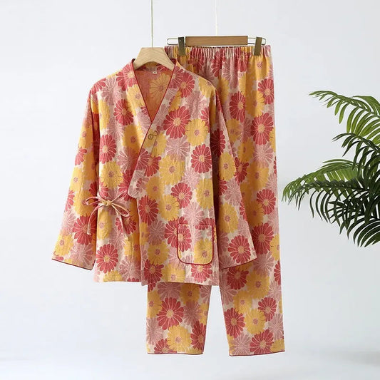 New Chinese Style Spring And Autumn Double Pure Cotton Gauze Pajamas For Women EX-STOCK Canada
