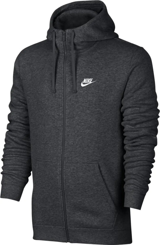 Nike Mens Sportswear Full Zip Club Hoodie Charcoal Heather/Charcoal Heather/White Small Tall - Velora Luxury Fashion