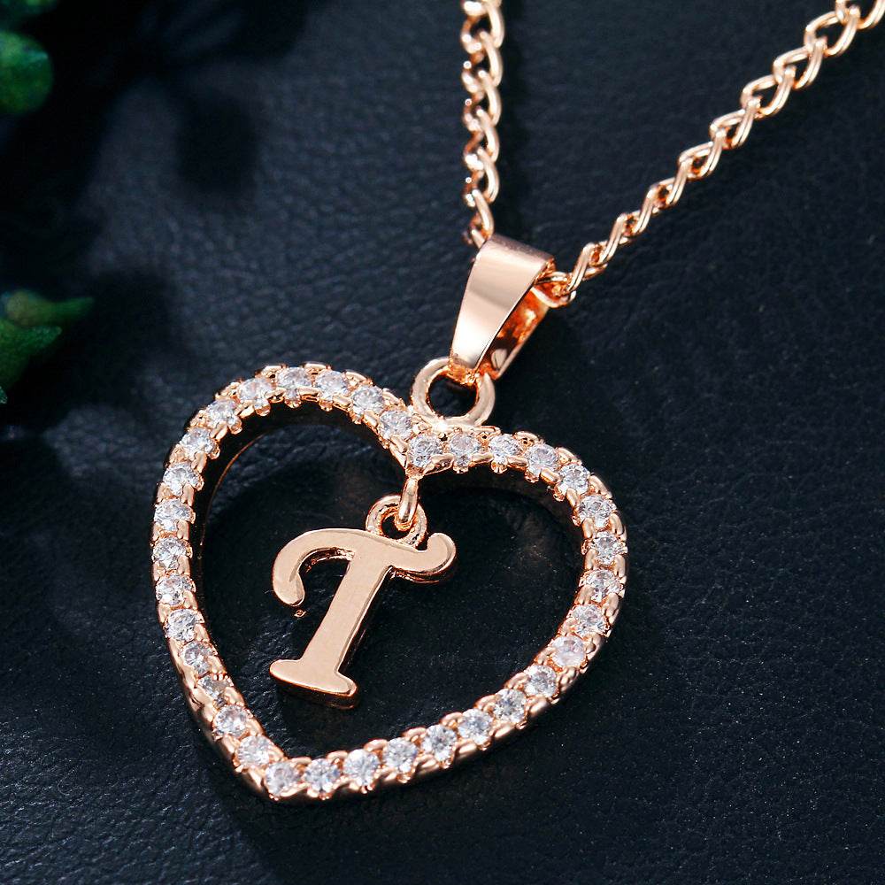 26 Letters Heart-shaped Zircon Pendant Necklace Stainless Steel Gold Color Chains Jewelry Birthday Gift For Women - Velora