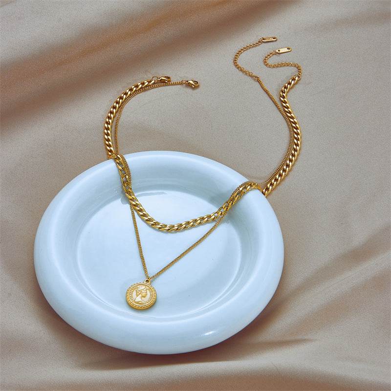 Geometric Portrait Coin Pendant Necklace For Women New Charm Multilayer Choker Chain Jewelry Gift Fashion Jewelry - Velora