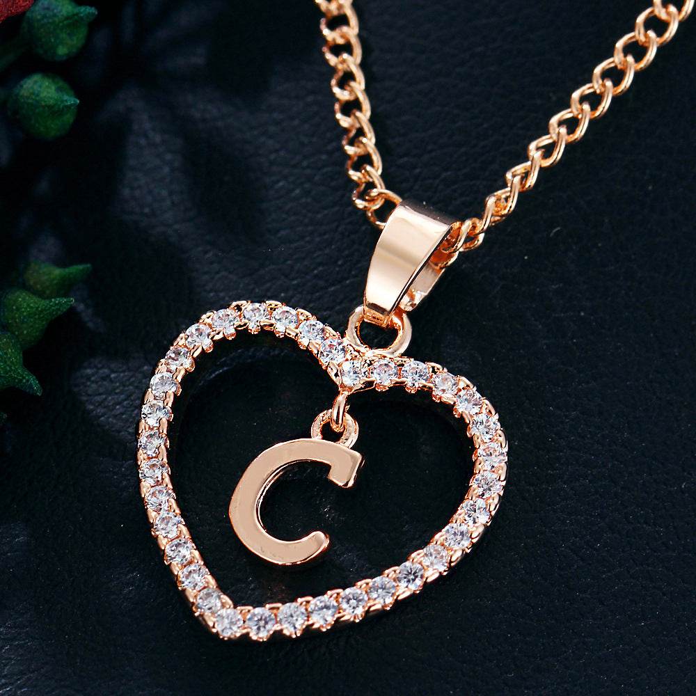 26 Letters Heart-shaped Zircon Pendant Necklace Stainless Steel Gold Color Chains Jewelry Birthday Gift For Women - Velora