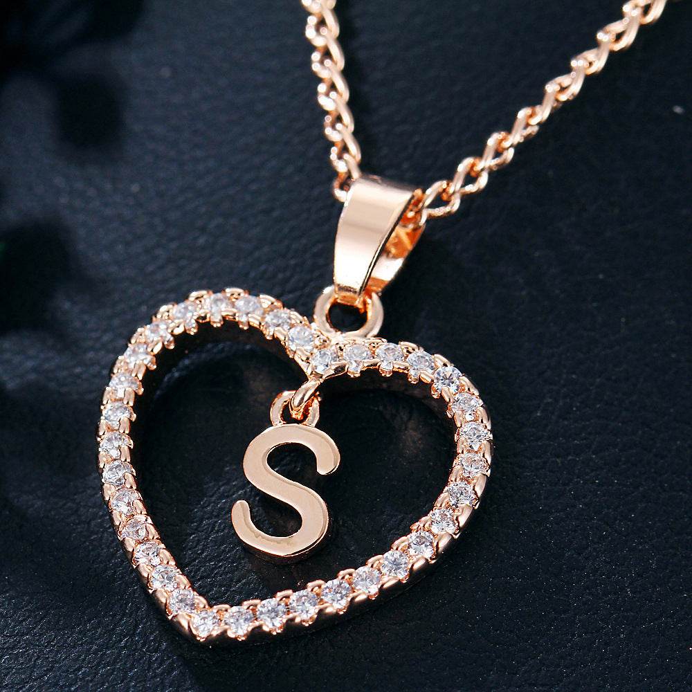 26 Letters Heart-shaped Zircon Pendant Necklace Stainless Steel Gold Color Chains Jewelry Birthday Gift For Women - Velora