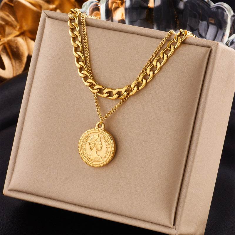 Geometric Portrait Coin Pendant Necklace For Women New Charm Multilayer Choker Chain Jewelry Gift Fashion Jewelry - Velora