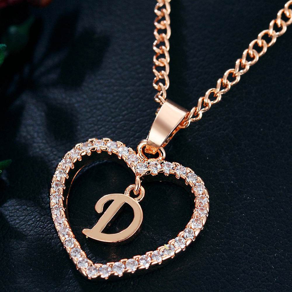 26 Letters Heart-shaped Zircon Pendant Necklace Stainless Steel Gold Color Chains Jewelry Birthday Gift For Women - Velora
