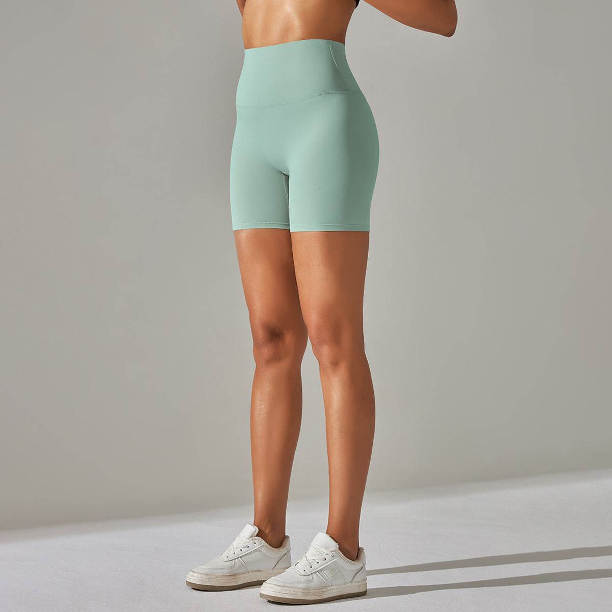 Women's Solid Color Double-sided Brocade Brushed Fitness High Waist Shorts - Velora