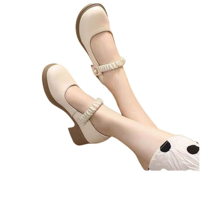 Mary Jane Leather Shoes Women's Pearl Japanese Style - Velora