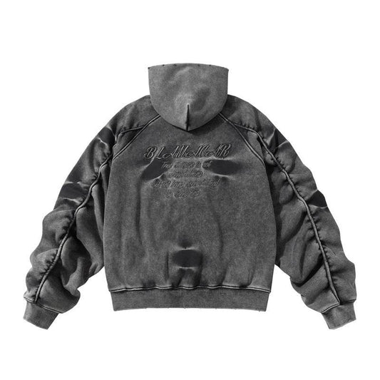 Winter American Retro Washed Distressed Hooded Fleece Lined Sweater - Velora