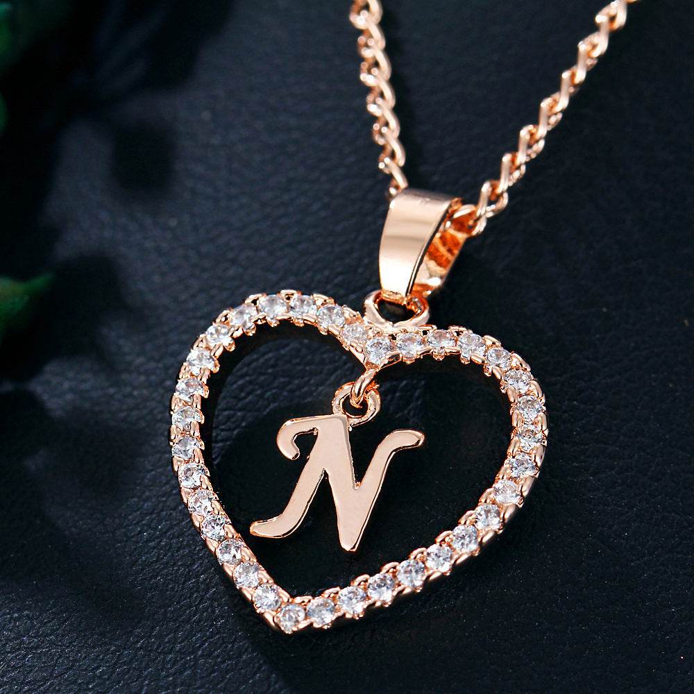 26 Letters Heart-shaped Zircon Pendant Necklace Stainless Steel Gold Color Chains Jewelry Birthday Gift For Women - Velora