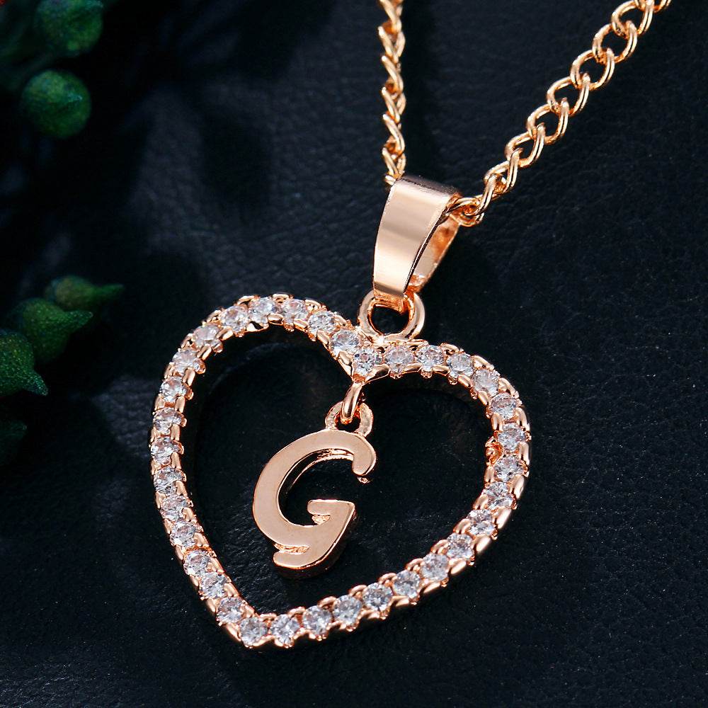 26 Letters Heart-shaped Zircon Pendant Necklace Stainless Steel Gold Color Chains Jewelry Birthday Gift For Women - Velora