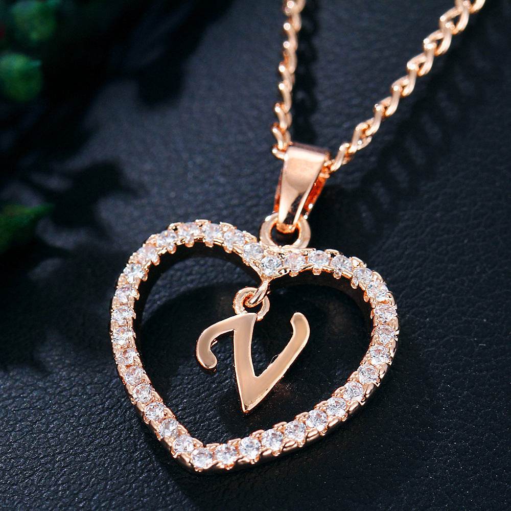 26 Letters Heart-shaped Zircon Pendant Necklace Stainless Steel Gold Color Chains Jewelry Birthday Gift For Women - Velora