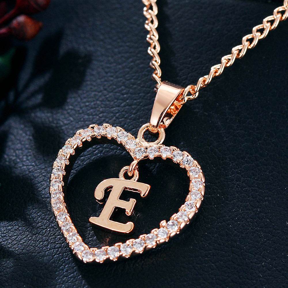26 Letters Heart-shaped Zircon Pendant Necklace Stainless Steel Gold Color Chains Jewelry Birthday Gift For Women - Velora